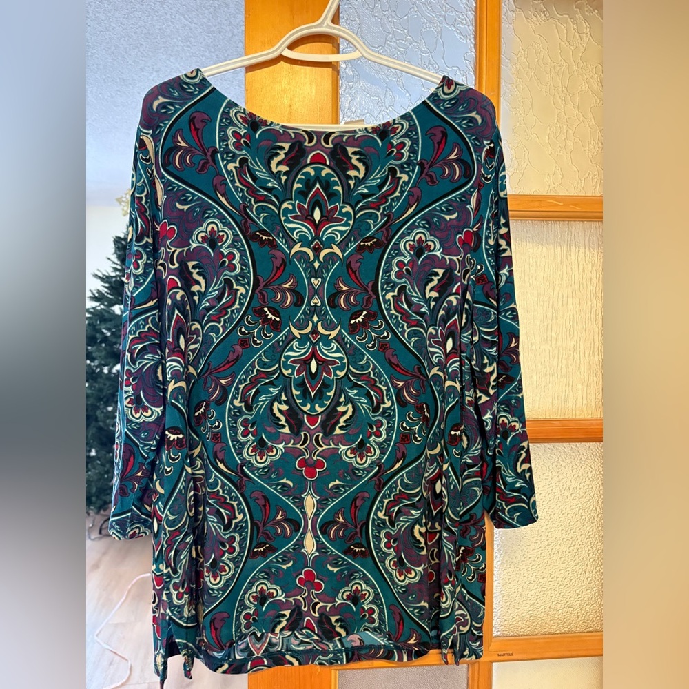 Chico’s Elegant Multicolor Patterned Women's Tunic Top Size 12/14